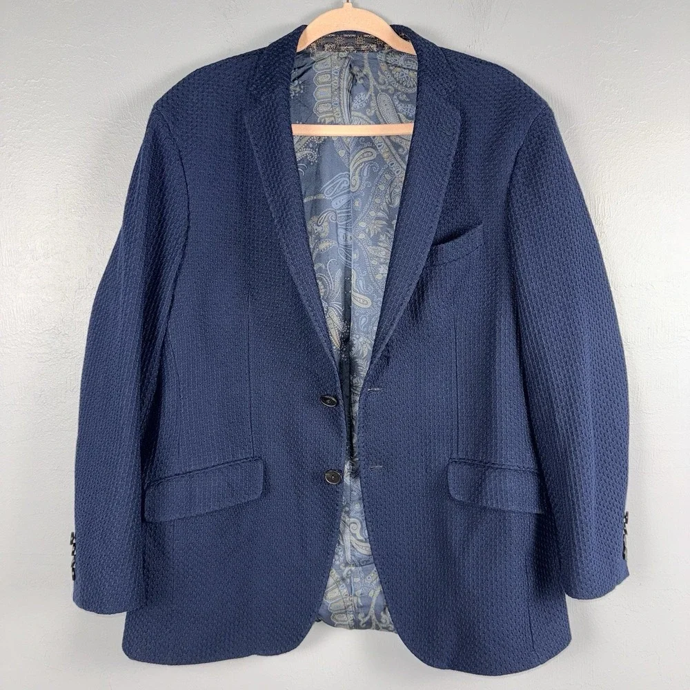 Etro Roma Navy Textured Cotton Knit Blazer Mens EU 54 (US 44) Classic
